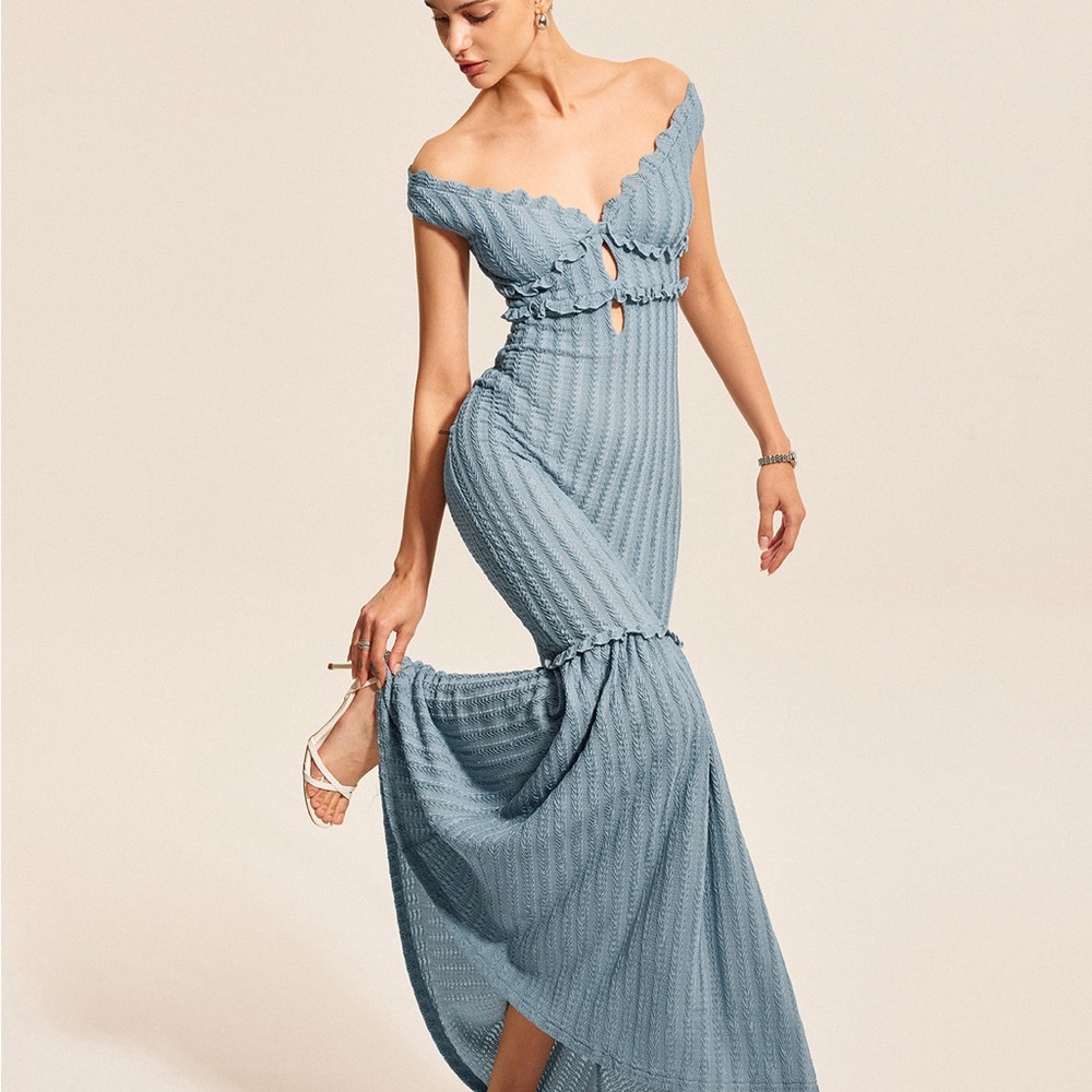 Commense Light Blue Off-Shoulder Maxi Dress